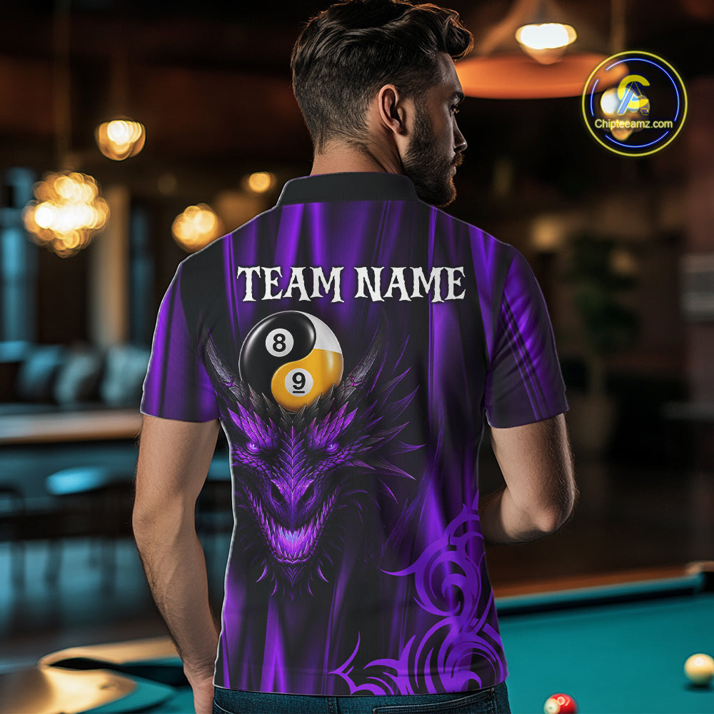 Personalized Purple 8 Ball 9 Ball Yinyang Dragon Billiard Shirts For Men Custom Pool Team Jersey TDM7333