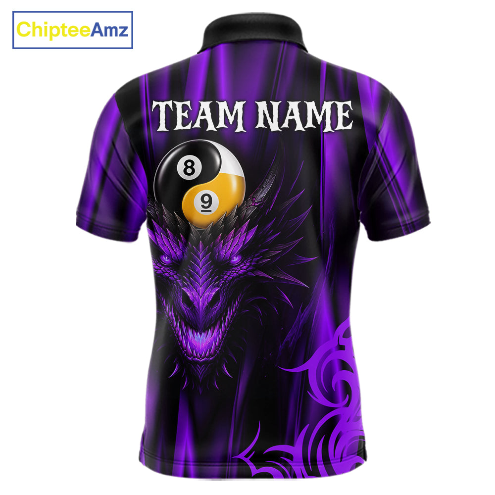 Personalized Purple 8 Ball 9 Ball Yinyang Dragon Billiard Shirts For Men Custom Pool Team Jersey TDM7333