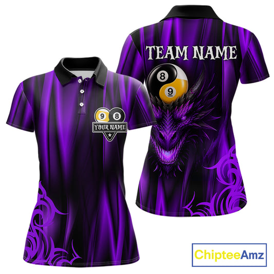 Personalized Purple 8 Ball 9 Ball Yinyang Dragon Billiard Shirts For Women Custom Pool Team Jersey TDM7333