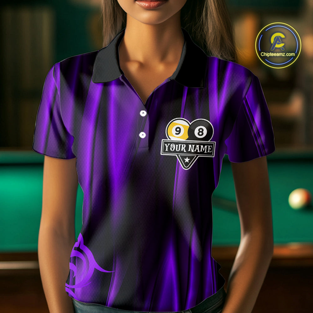 Personalized Purple 8 Ball 9 Ball Yinyang Dragon Billiard Shirts For Women Custom Pool Team Jersey TDM7333