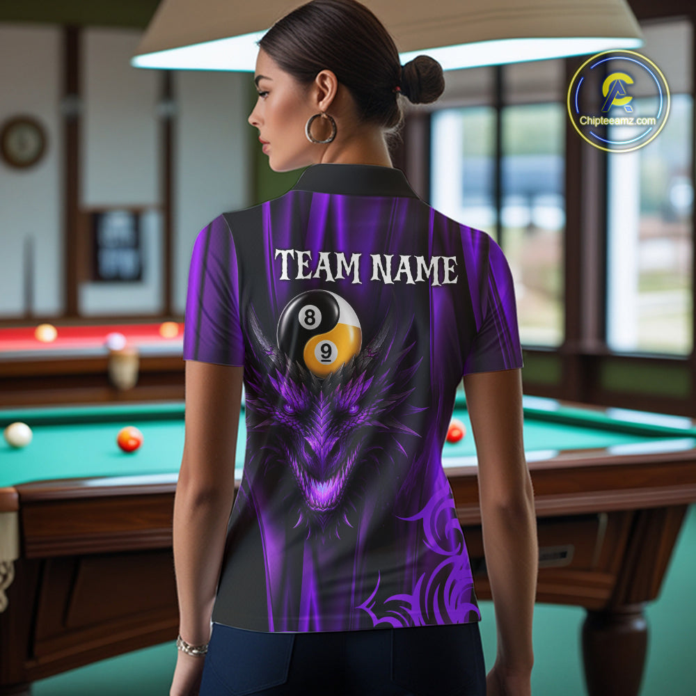 Personalized Purple 8 Ball 9 Ball Yinyang Dragon Billiard Shirts For Women Custom Pool Team Jersey TDM7333