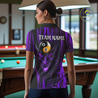 Personalized Purple 8 Ball 9 Ball Yinyang Dragon Billiard Shirts For Women Custom Pool Team Jersey TDM7333