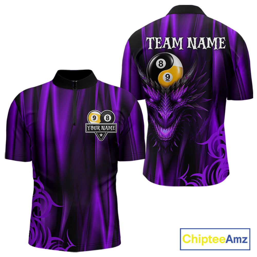 Personalized Purple 8 Ball 9 Ball Yinyang Dragon Billiard Shirts For Men Custom Pool Team Jersey TDM7333