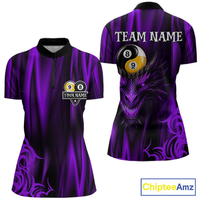 Personalized Purple 8 Ball 9 Ball Yinyang Dragon Billiard Shirts For Women Custom Pool Team Jersey TDM7333