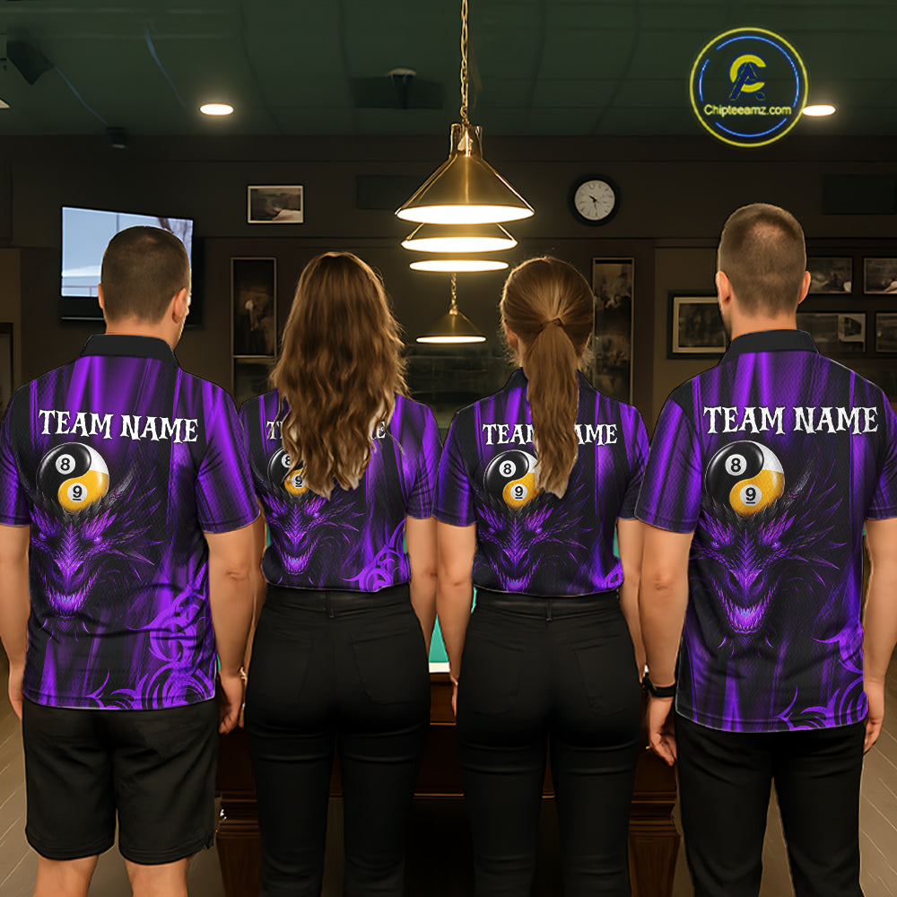 Personalized Purple 8 Ball 9 Ball Yinyang Dragon Billiard Shirts For Men Custom Pool Team Jersey TDM7333