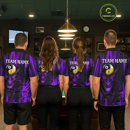 Personalized Purple 8 Ball 9 Ball Yinyang Dragon Billiard Shirts For Men Custom Pool Team Jersey TDM7333