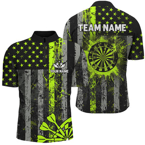 Custom Green Neon Grunge US Flag Patriotic Dart Shirt For Men, Retro Darts Board Darts Team Jersey TDM2576