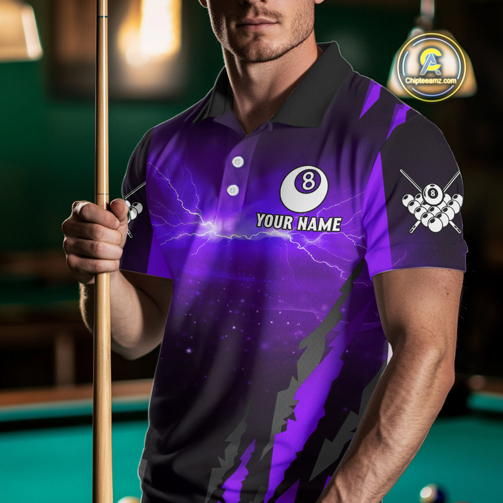 Personalized Thunder Lightning Scorpion Billiard Shirt For Men, 8 Ball Billiard Team Jersey |Purple TDM4868