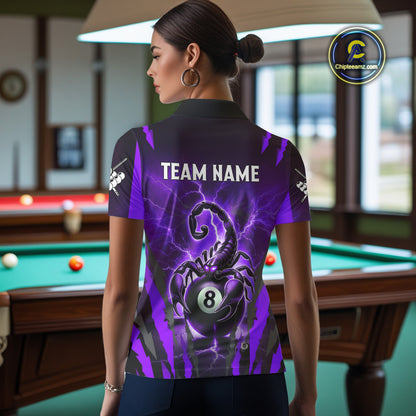 Personalized Thunder Lightning Scorpion Billiard Shirt For Women, 8 Ball Billiard Team Jersey|Purple TDM4868