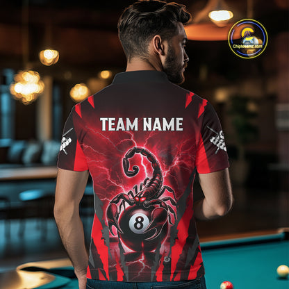 Personalized Thunder Lightning Scorpion Billiard Shirt For Men, 8 Ball Billiard Team Jerseys |Red TDM4869