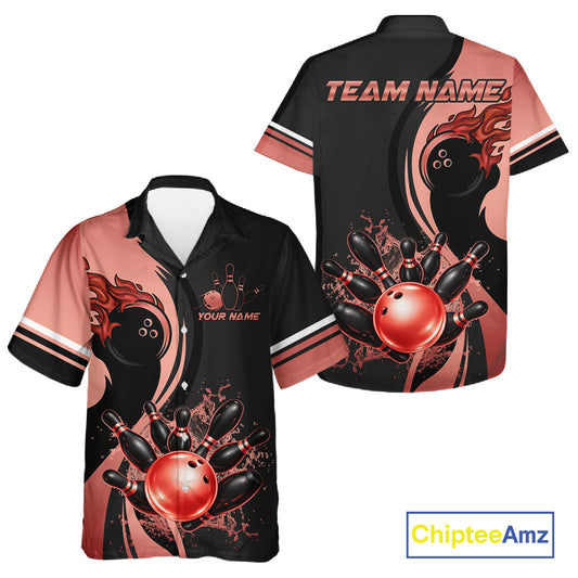 Black And Red Splatter Bowling Hawaiian Shirt For Men Women Custom Bowling Button-Up Shirt Team Jersey TDM7653