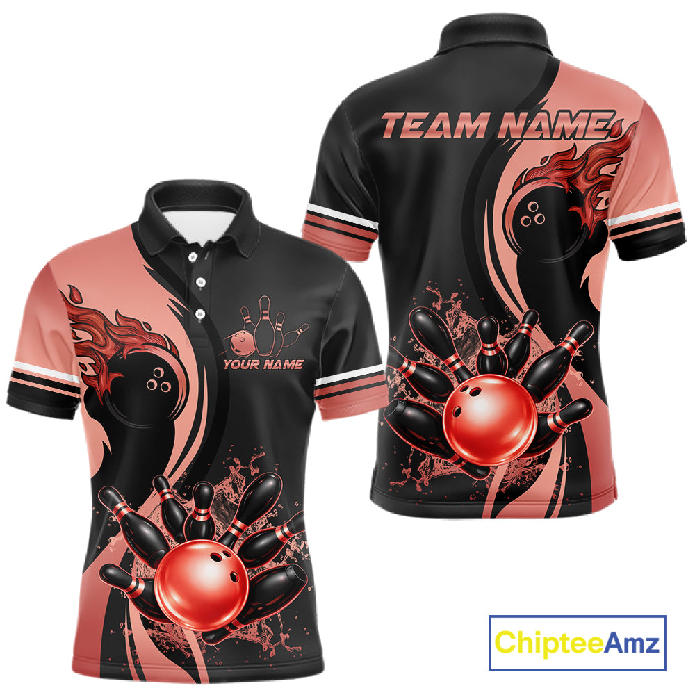 Custom Black And Red Splatter Bowling Shirt For Men, Bowling League Team Jersey Polo & 1/4 Zip TDM7653