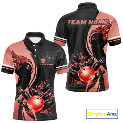 Custom Black And Red Splatter Bowling Shirt For Men, Bowling League Team Jersey Polo & 1/4 Zip TDM7653