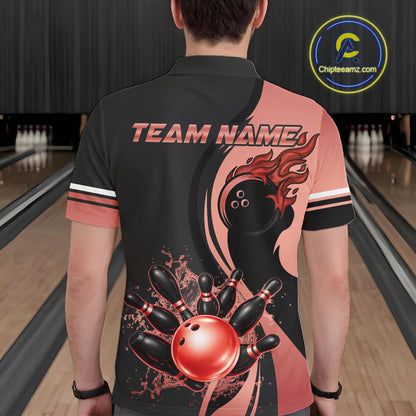 Custom Black And Red Splatter Bowling Shirt For Men, Bowling League Team Jersey Polo & 1/4 Zip TDM7653