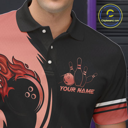 Custom Black And Red Splatter Bowling Shirt For Men, Bowling League Team Jersey Polo & 1/4 Zip TDM7653