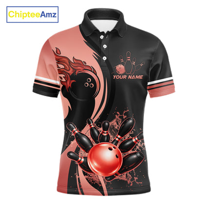 Custom Black And Red Splatter Bowling Shirt For Men, Bowling League Team Jersey Polo & 1/4 Zip TDM7653