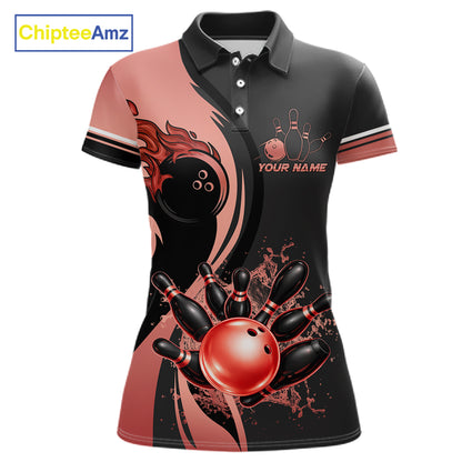 Custom Black And Red Splatter Bowling Shirt For Women, Bowling League Team Jersey Polo & 1/4 Zip TDM7653