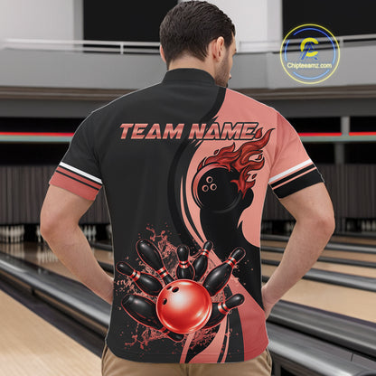 Custom Black And Red Splatter Bowling Shirt For Men, Bowling League Team Jersey Polo & 1/4 Zip TDM7653