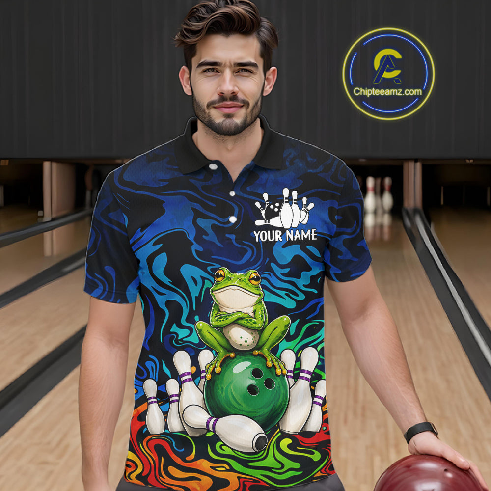 Colorful Funny Frog Bowling Shirts For Men Custom Bowling Team Jersey, Gift For Bowlers TDM7660
