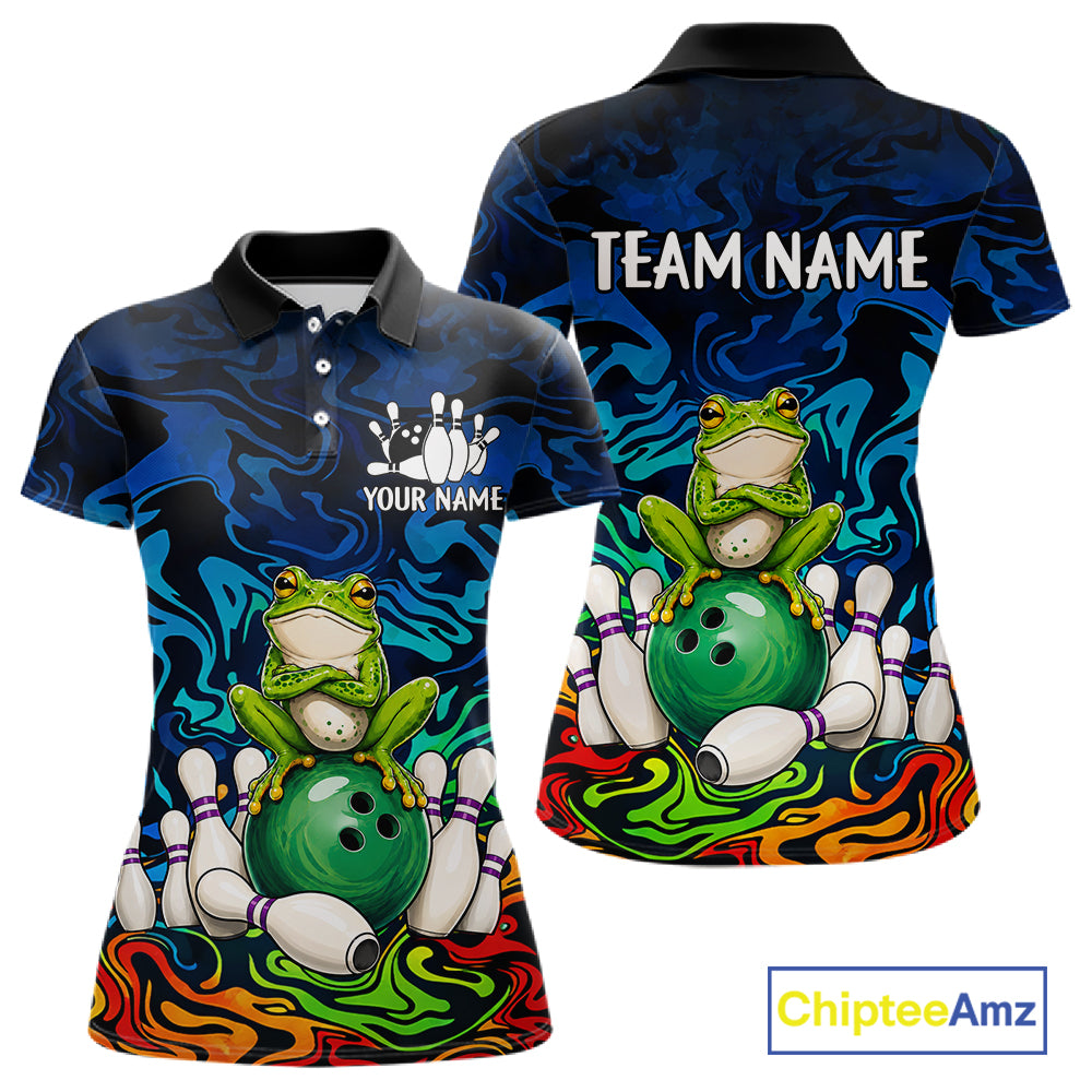 Colorful Funny Frog Bowling Shirts For Women Custom Bowling Team Jersey, Gift For Bowlers TDM7660