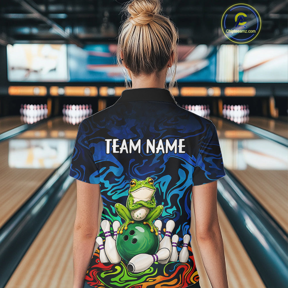 Colorful Funny Frog Bowling Shirts For Women Custom Bowling Team Jersey, Gift For Bowlers TDM7660