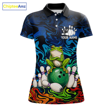 Colorful Funny Frog Bowling Shirts For Women Custom Bowling Team Jersey, Gift For Bowlers TDM7660