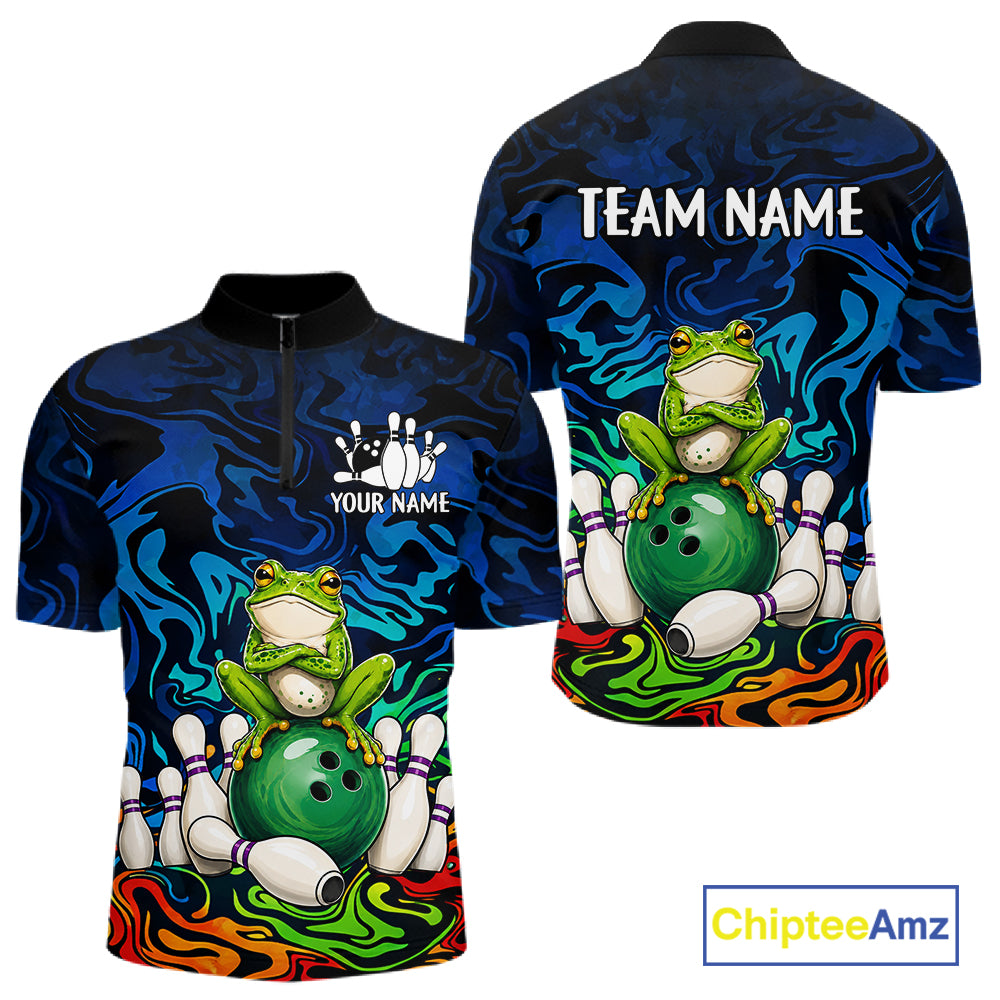 Colorful Funny Frog Bowling Shirts For Men Custom Bowling Team Jersey, Gift For Bowlers TDM7660
