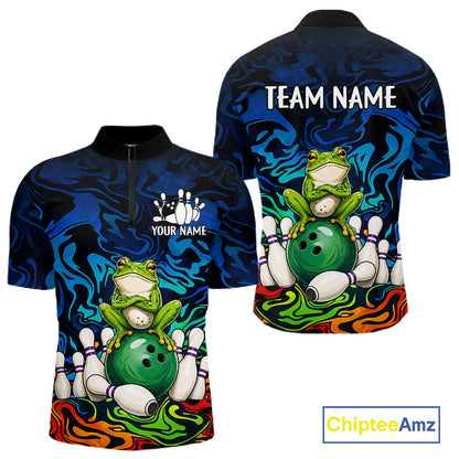 Colorful Funny Frog Bowling Shirts For Men Custom Bowling Team Jersey, Gift For Bowlers TDM7660