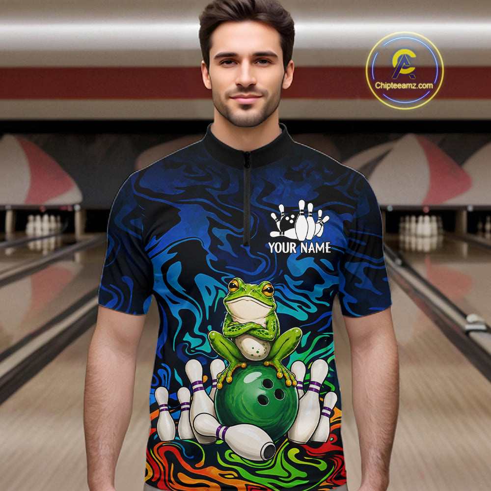Colorful Funny Frog Bowling Shirts For Men Custom Bowling Team Jersey, Gift For Bowlers TDM7660