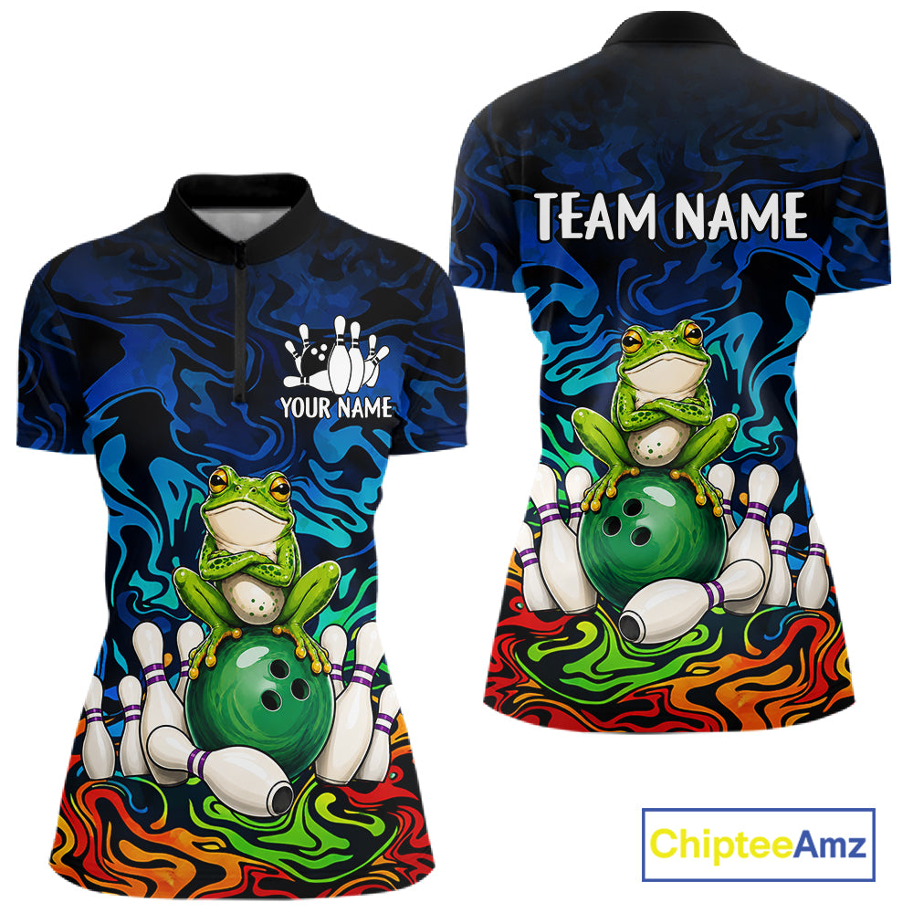 Colorful Funny Frog Bowling Shirts For Women Custom Bowling Team Jersey, Gift For Bowlers TDM7660