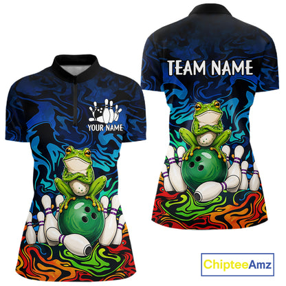 Colorful Funny Frog Bowling Shirts For Women Custom Bowling Team Jersey, Gift For Bowlers TDM7660