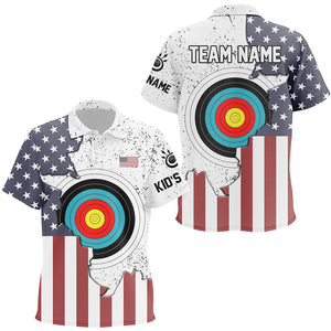 Personalized Archery American Flag Vintage Kid Polo Shirts Custom Team Name Archery Jerseys  TDM0420