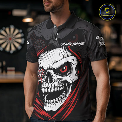 Personalized Funny Skull Darts Shirts For Men Custom Darts Jersey Team Polo & Quarter Zip | Red TDM5295