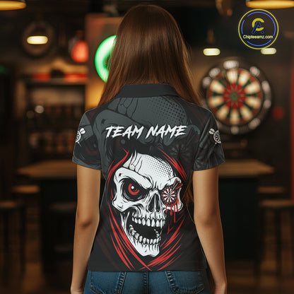 Personalized Funny Skull Darts Shirts For Women Custom Darts Jersey Team Polo & Quarter Zip | Red TDM5295