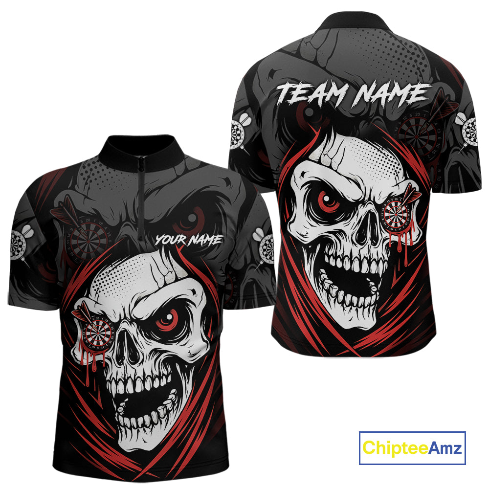 Personalized Funny Skull Darts Shirts For Men Custom Darts Jersey Team Polo & Quarter Zip | Red TDM5295
