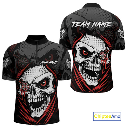 Personalized Funny Skull Darts Shirts For Men Custom Darts Jersey Team Polo & Quarter Zip | Red TDM5295