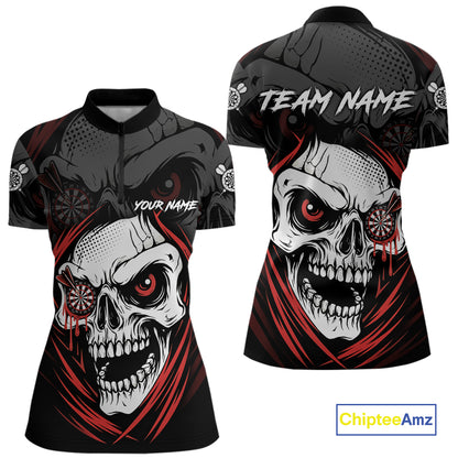Personalized Funny Skull Darts Shirts For Women Custom Darts Jersey Team Polo & Quarter Zip | Red TDM5295