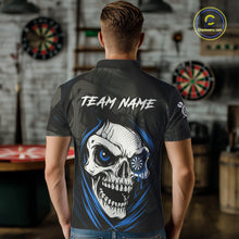 Load image into Gallery viewer, Personalized Funny Skull Darts Shirts For Men Custom Darts Jersey Team Polo &amp; Quarter Zip |Blue TDM5296