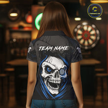 Load image into Gallery viewer, Personalized Funny Skull Darts Shirts For Women Custom Darts Jersey Team Polo &amp; Quarter Zip |Blue TDM5296