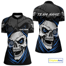 Load image into Gallery viewer, Personalized Funny Skull Darts Shirts For Women Custom Darts Jersey Team Polo &amp; Quarter Zip |Blue TDM5296