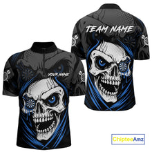 Load image into Gallery viewer, Personalized Funny Skull Darts Shirts For Men Custom Darts Jersey Team Polo &amp; Quarter Zip |Blue TDM5296