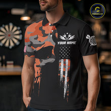 Load image into Gallery viewer, Orange Camouflage Skull Darts Shirt For Men Custom Patriotic US Flag Darts Jersey Polo &amp; 1/4 Zip TDM5298