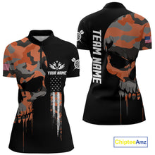 Load image into Gallery viewer, Orange Camouflage Skull Darts Shirt For Women Custom Patriotic US Flag Darts Jersey Polo &amp; 1/4 Zip TDM5298