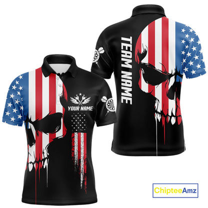 American Flag Skull Darts Shirt For Men Custom Patriotic Darts Jersey Team Polo & 1/4 Zip TDM5299