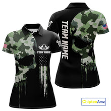Load image into Gallery viewer, Green Camouflage Skull Darts Shirt For Women Custom Patriotic US Flag Darts Jersey Polo &amp; 1/4 Zip TDM5300