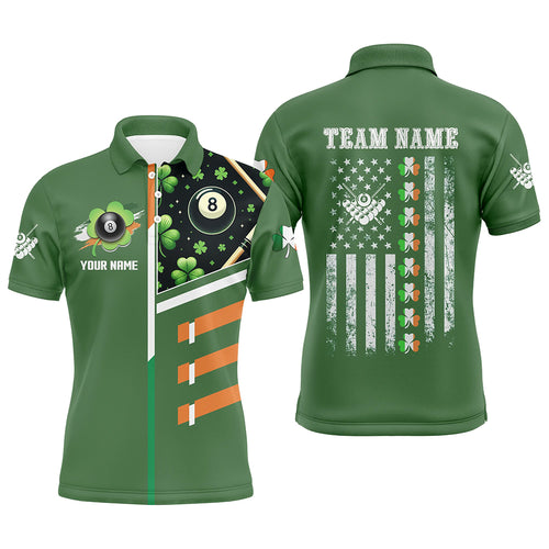 St Patrick's Day American Flag Custom Men Billiard Polo Shirts, Green Patrick Billiard Shirts TDM0986