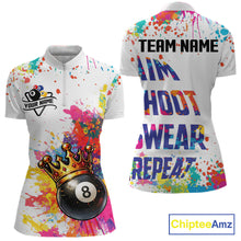 Load image into Gallery viewer, Colorful 8 Ball Crown Aim Shoot Swear Repeat Billiard Shirt For Women Custom Pool Team Jersey|White TDM5795