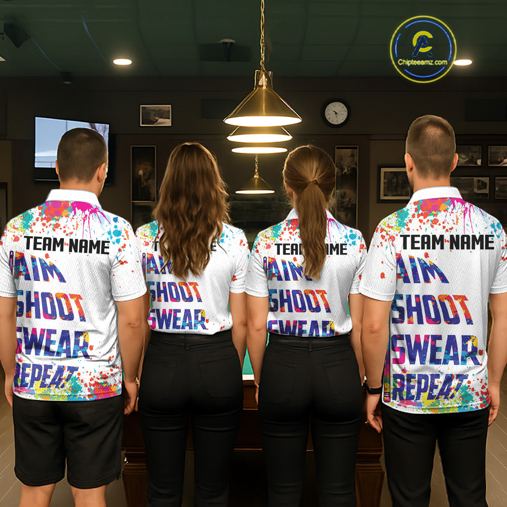 Colorful 8 Ball Crown Aim Shoot Swear Repeat Billiard Shirt For Women Custom Pool Team Jersey|White TDM5795