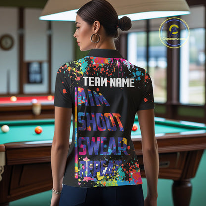 Colorful 8 Ball Crown Aim Shoot Swear Repeat Billiard Shirt For Women Custom Pool Team Jersey|Black TDM5796