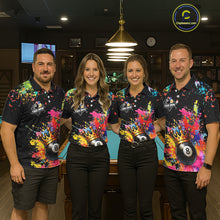 Load image into Gallery viewer, Colorful 8 Ball Crown Aim Shoot Swear Repeat Billiard Shirt For Women Custom Pool Team Jersey|Black TDM5796